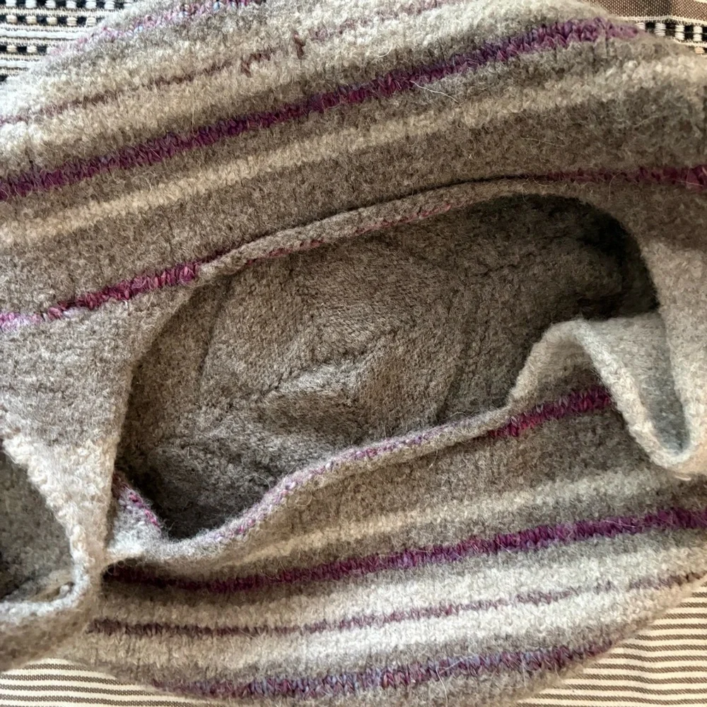 Felted Wool Market Bag Handmade Striped Tote‎ Slouchy Artisan Boho